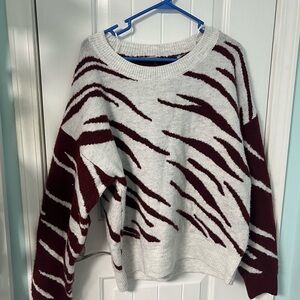 Eesome Zebra Pattern Sweater - Burgundy and White